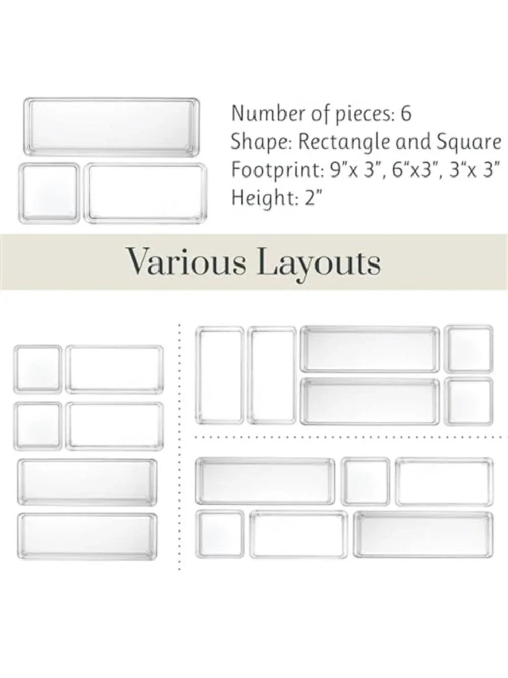 Drawer Organizer Bins Clear Storage Makeup Organizer Desk Bathroom Vanity